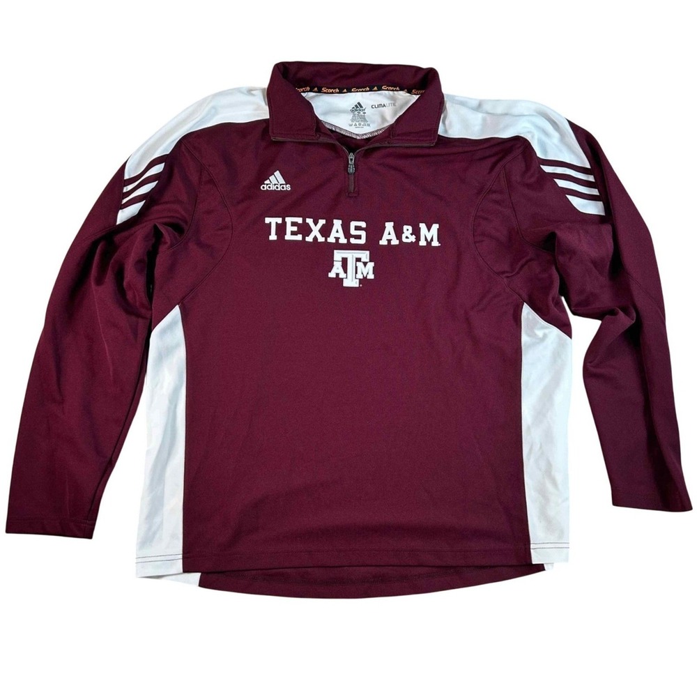Adidas Texas A&M Aggies Climalite 1/4‎ Zip Pullover Mens Large Maroon White L